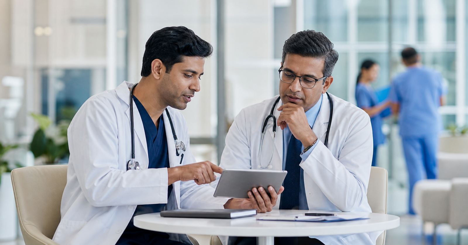 Doctors discussing clinical topics together